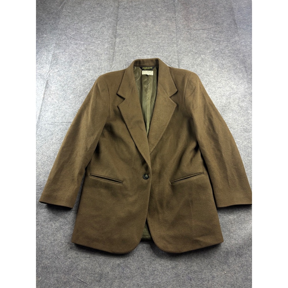 LL Bean Vintage Wool Cashmere Blazer Brown Olive Jacket Made in USA Womens 8 Reg
